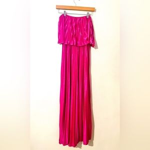 Stunning Vintage Fuchsia Off-Shoulder Pleated Dress